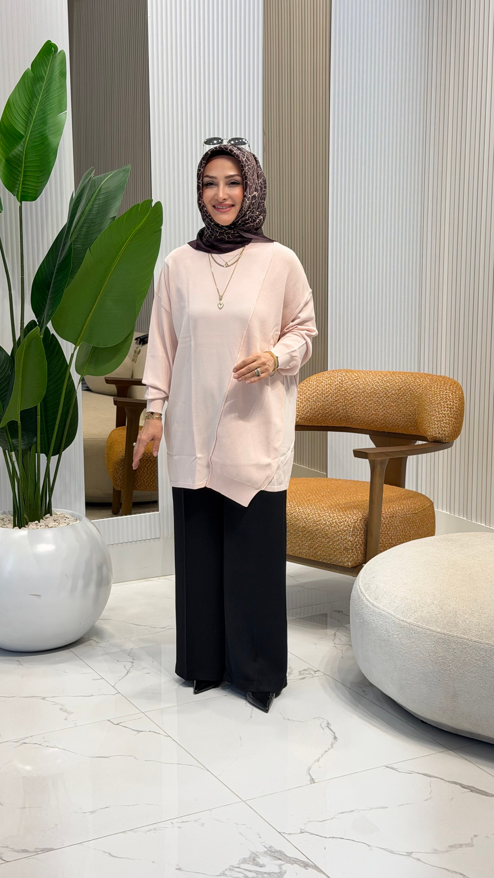 TIĞ TRİKO ÖRGÜ DETAYLI RAYON TUNİK PUDRA - 21872