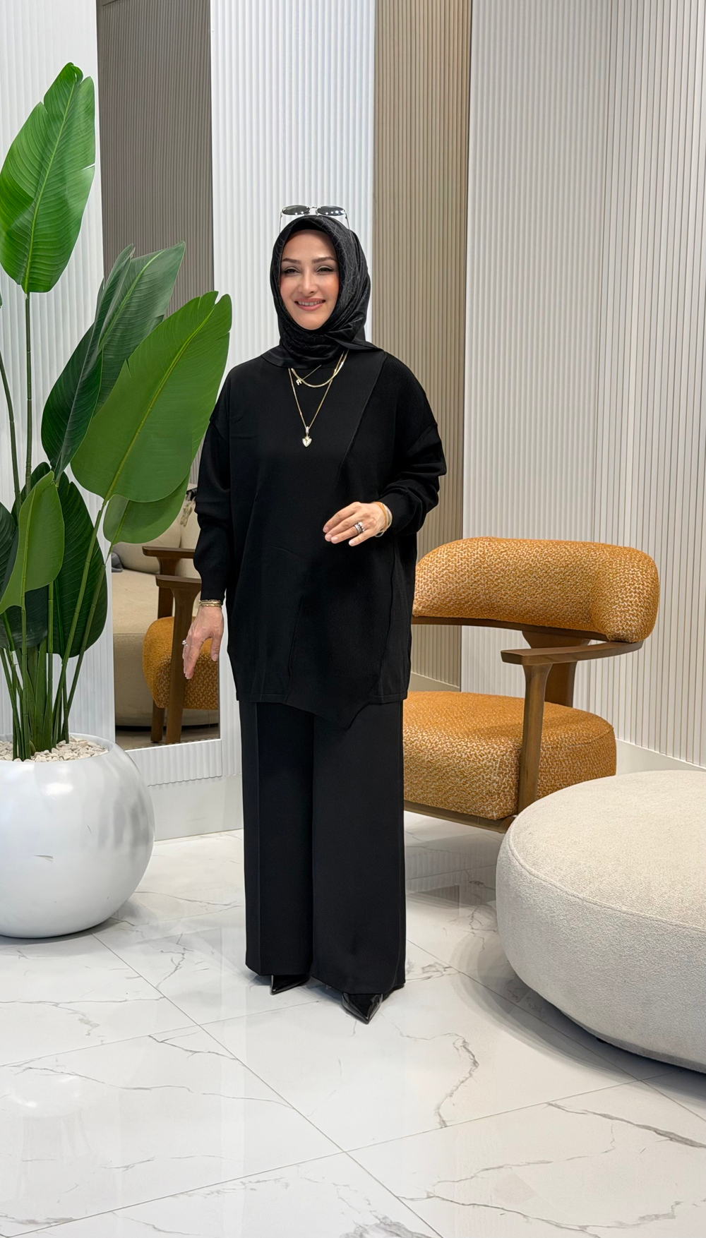 TIĞ TRİKO ÖRGÜ DETAYLI RAYON TUNİK SİYAH- 21872