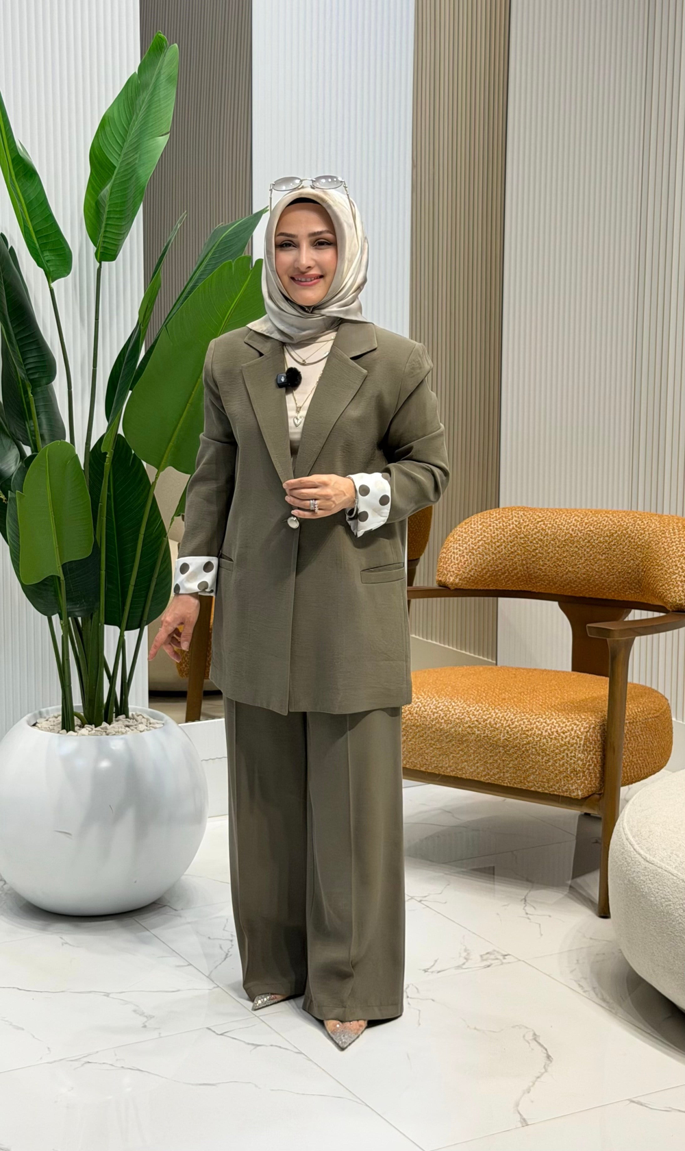 TIĞ TRİKO PUANTİYELİ BLAZER TAKIM HAKİ - 5134