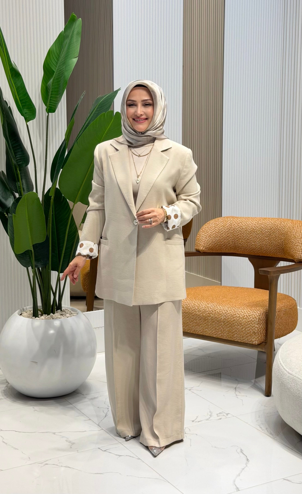 TIĞ TRİKO PUANTİYELİ BLAZER TAKIM TAŞ - 5134
