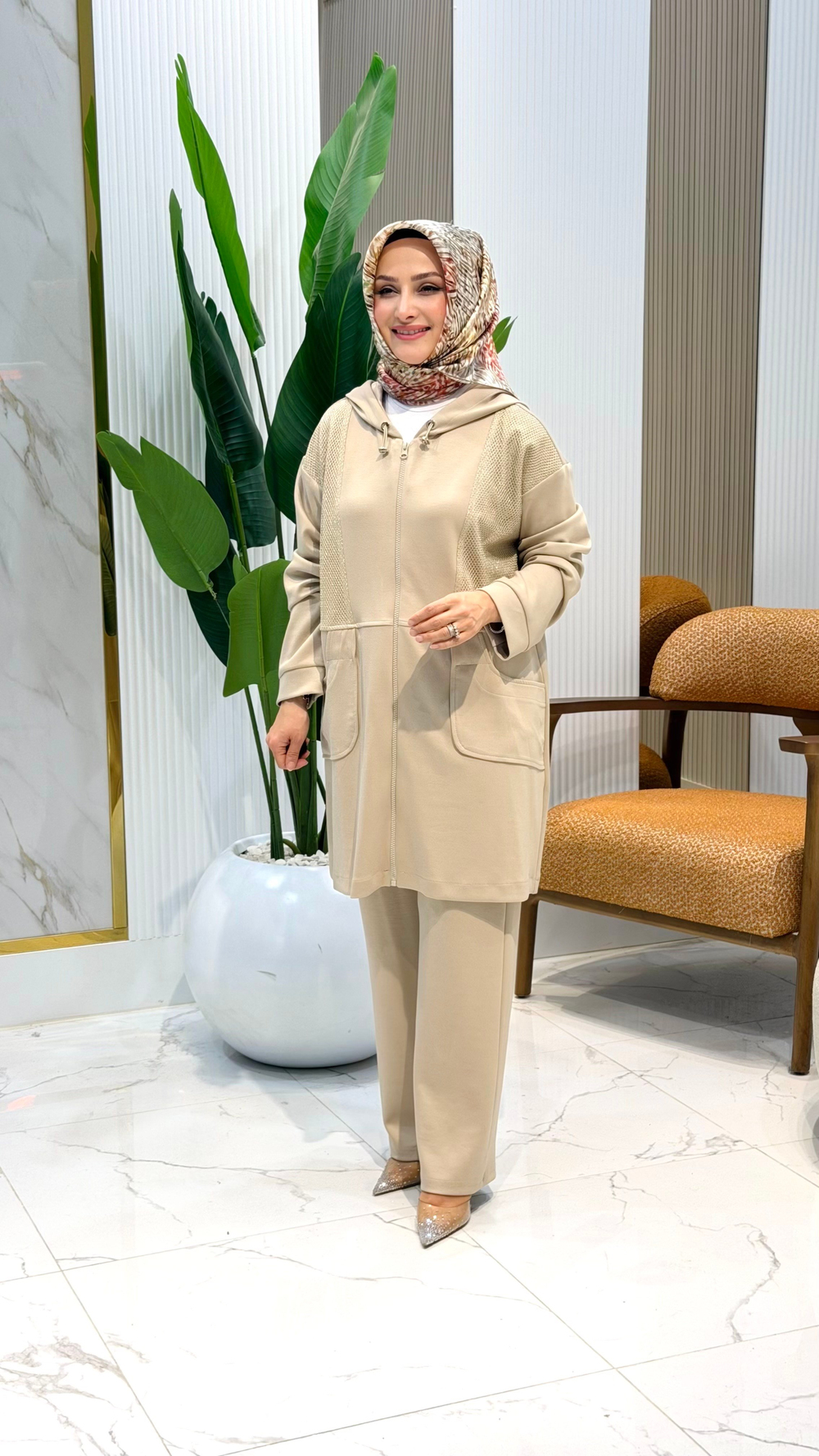 WNNW FİLE DETAYLI BELDEN BAĞLAMALI PANTOLONLU TAKIM BEJ- 2013