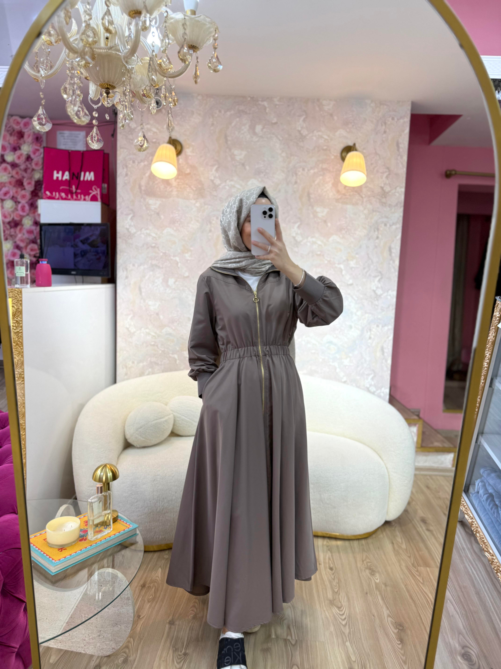 Fermuarlı Elbise-Camel