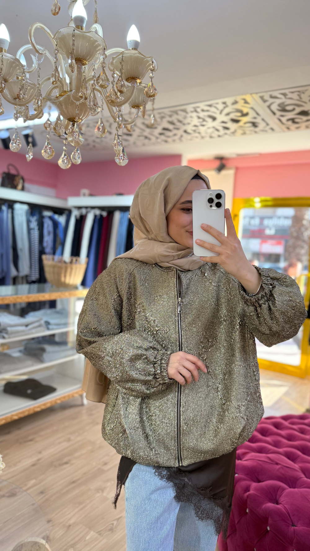 Jakar Balon Form İnce Bomber Ceket Gold