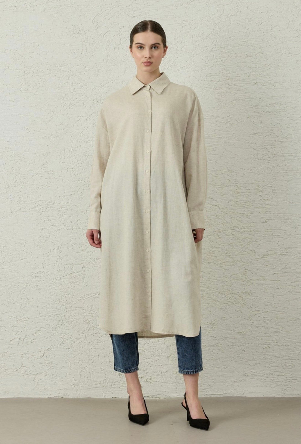 Natural Keten Tunik-Taş