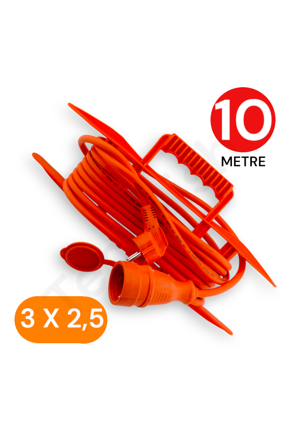 10 Metre Uzatma Kablosu 3x2,5 MM TTR Bakır Kablo Erkek Fiş-Dişi Fiş Baskılı