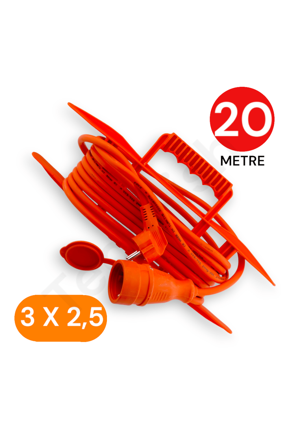 20 Metre Uzatma Kablosu 3x2,5 MM TTR Bakır Kablo Erkek Fiş-Dişi Fiş Baskılı