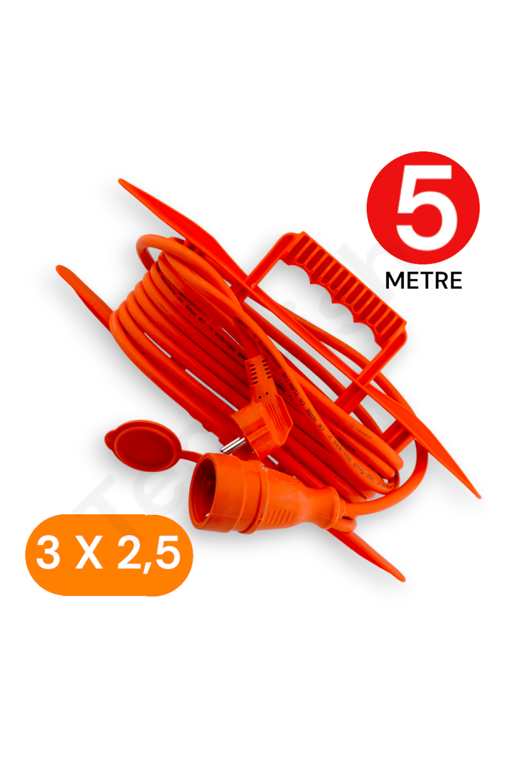 5 Metre Uzatma Kablosu 3x2,5 MM TTR Bakır Kablo Erkek Fiş-Dişi Fiş Baskılı