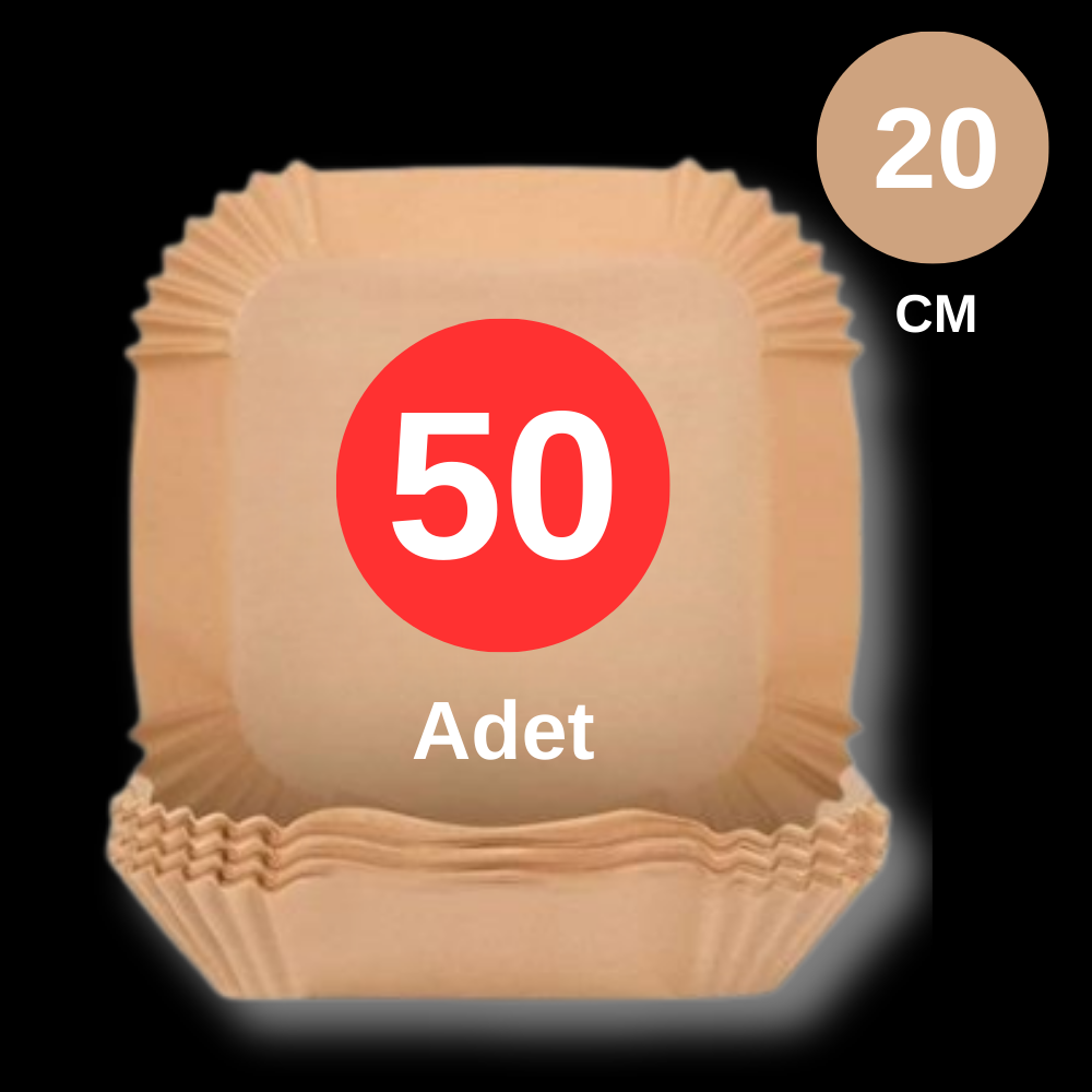 50 Adet Air Fryer Pişirme Kağıdı – Tek Kullanımlık Yağ Geçirmez Yapışmaz Kare Tabak Model (20 cm)