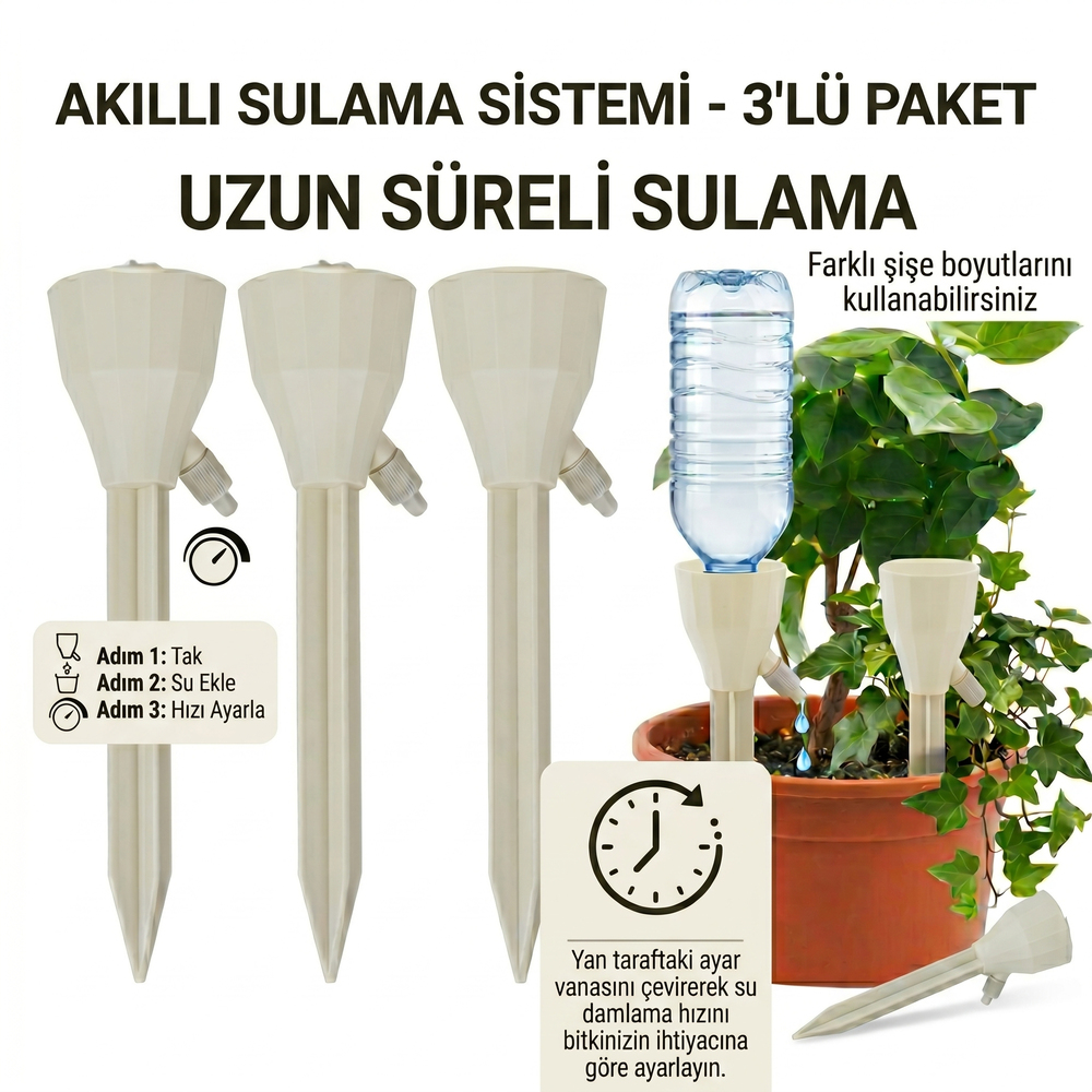 Akıllı Sulama Sistemi 3lü Paket Otomatik Damla Sulama Aparatı Saksı Bitki Sulama Seti