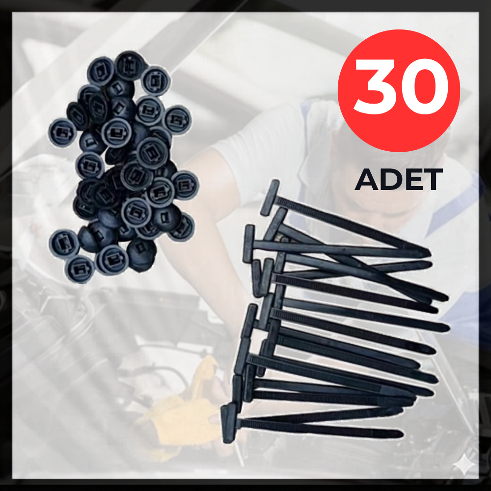 Plastik Kablo Bağı Klipsi 30 Adet Set Vidalı Yerine Geçen Universal Oto Klips Bağlantı Elemanı 9 cm