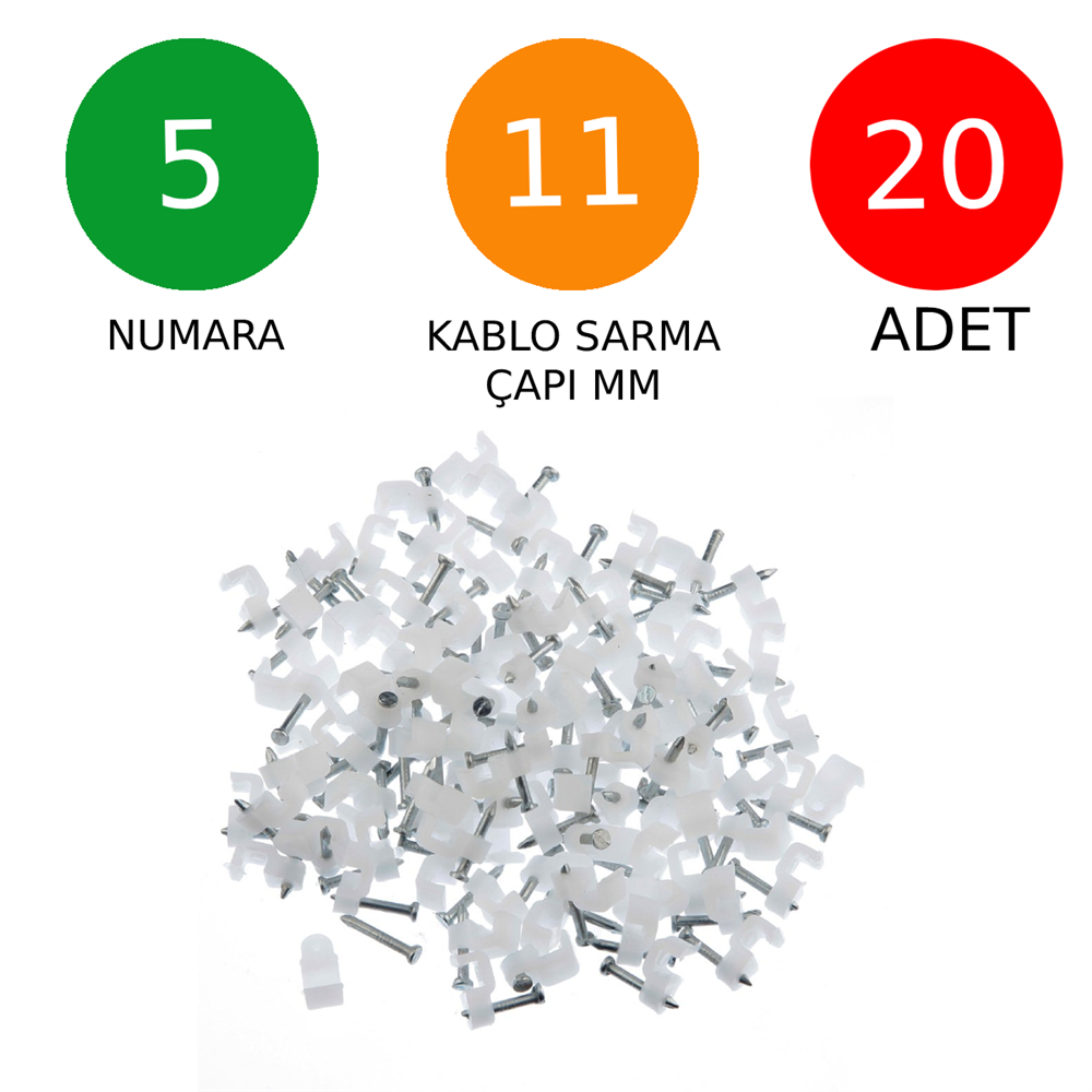 Beton Çivili Kablo Tutucu Kroşe No: 5 - 11 Mm 20 Adet