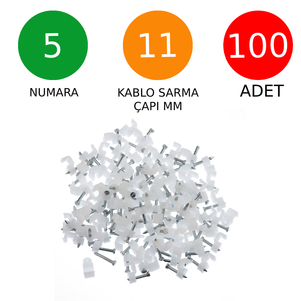 Beton Çivili Kablo Tutucu Kroşe No: 5 - 11 Mm 100 Adet