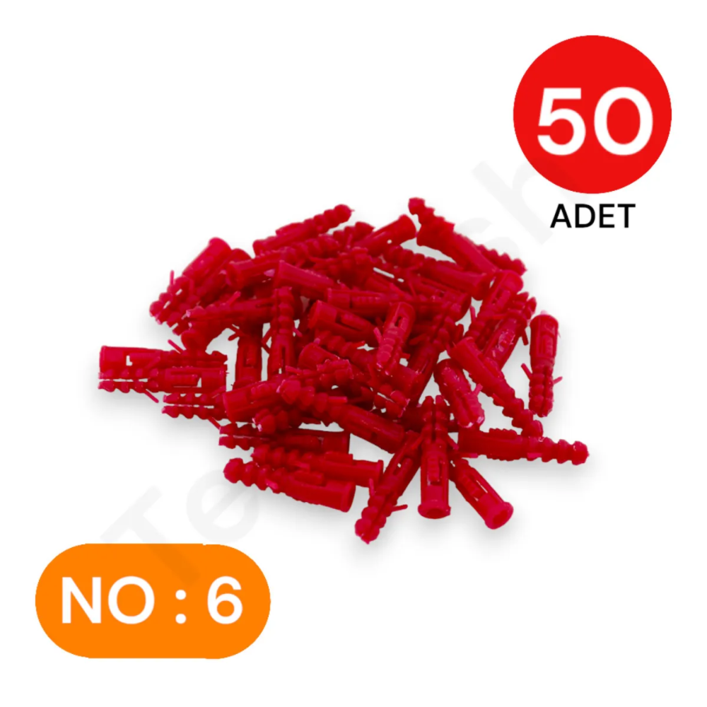 Dubel No:6 – 50 Adet Plastik Duvar Dübeli, Vida Montajı İçin Uygun, Kolay Uygulama