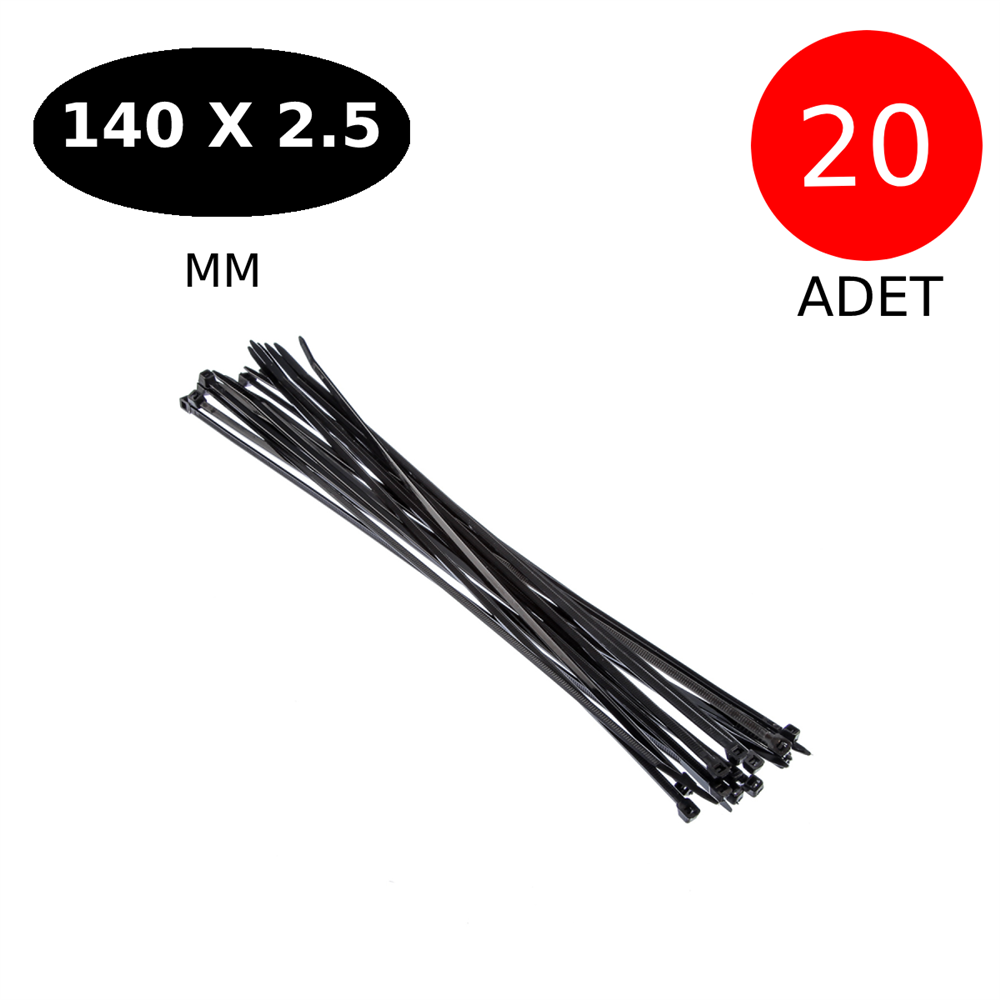 Kablo Bağı Cırt Kelepçe 140 Mm X 2.5 Mm Siyah 20 Adet