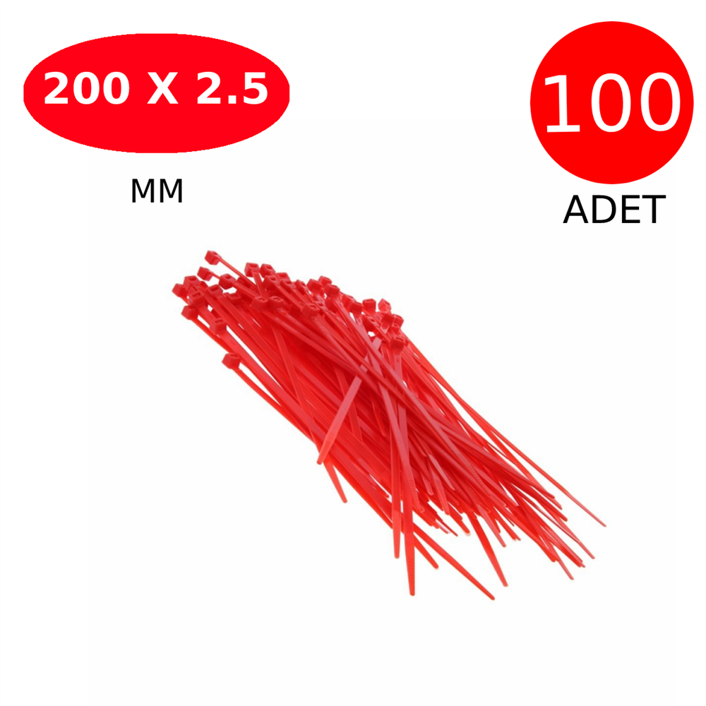 Kablo Bağı Plastik Cırt Kelepçe 200 Mm X 2.5 Mm Kırmızı 100 Adet