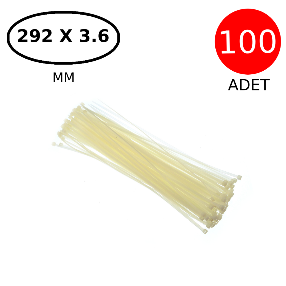 Plastik Kablo Bağı Cırt Kelepçe 292 Mm X 3.6 Mm Beyaz 100 Adet Poşet