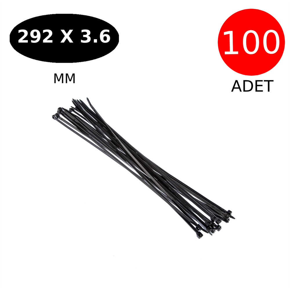 Plastik Kablo Bağı Cırt Kelepçe 292 Mm X 3.6 Mm Siyah 100 Adet