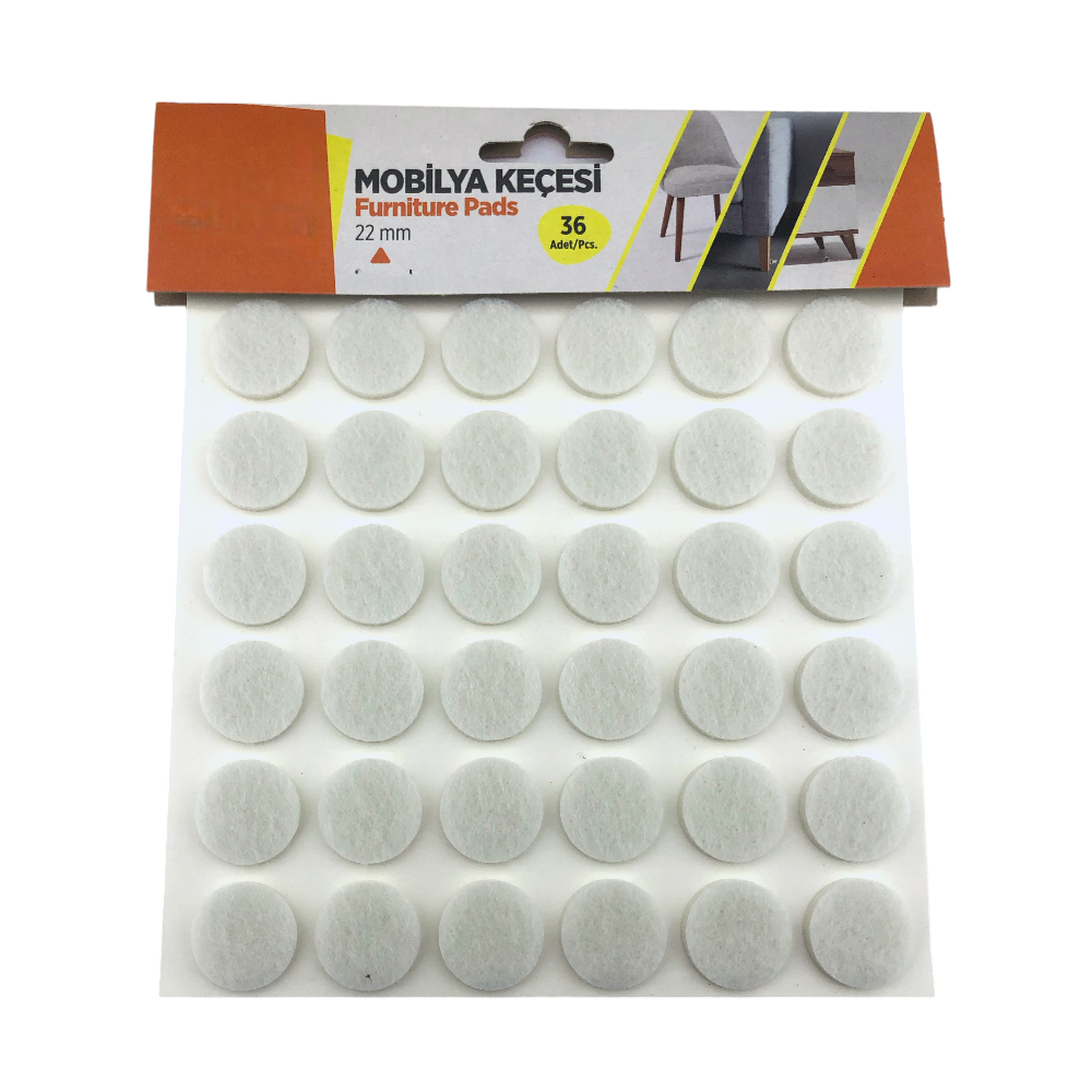 Yapışkanlı Sandalye Koltuk Mobilya Ayak Keçesi Yuvarlak 22 MM 36 Adet