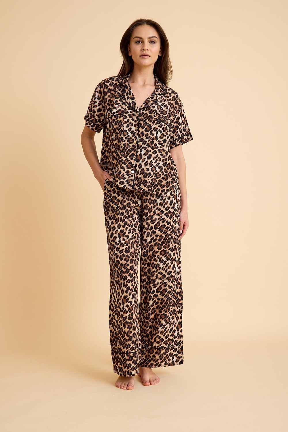 Capetown Leopar Desenli Viskon Düğmeli Pijama Takımı