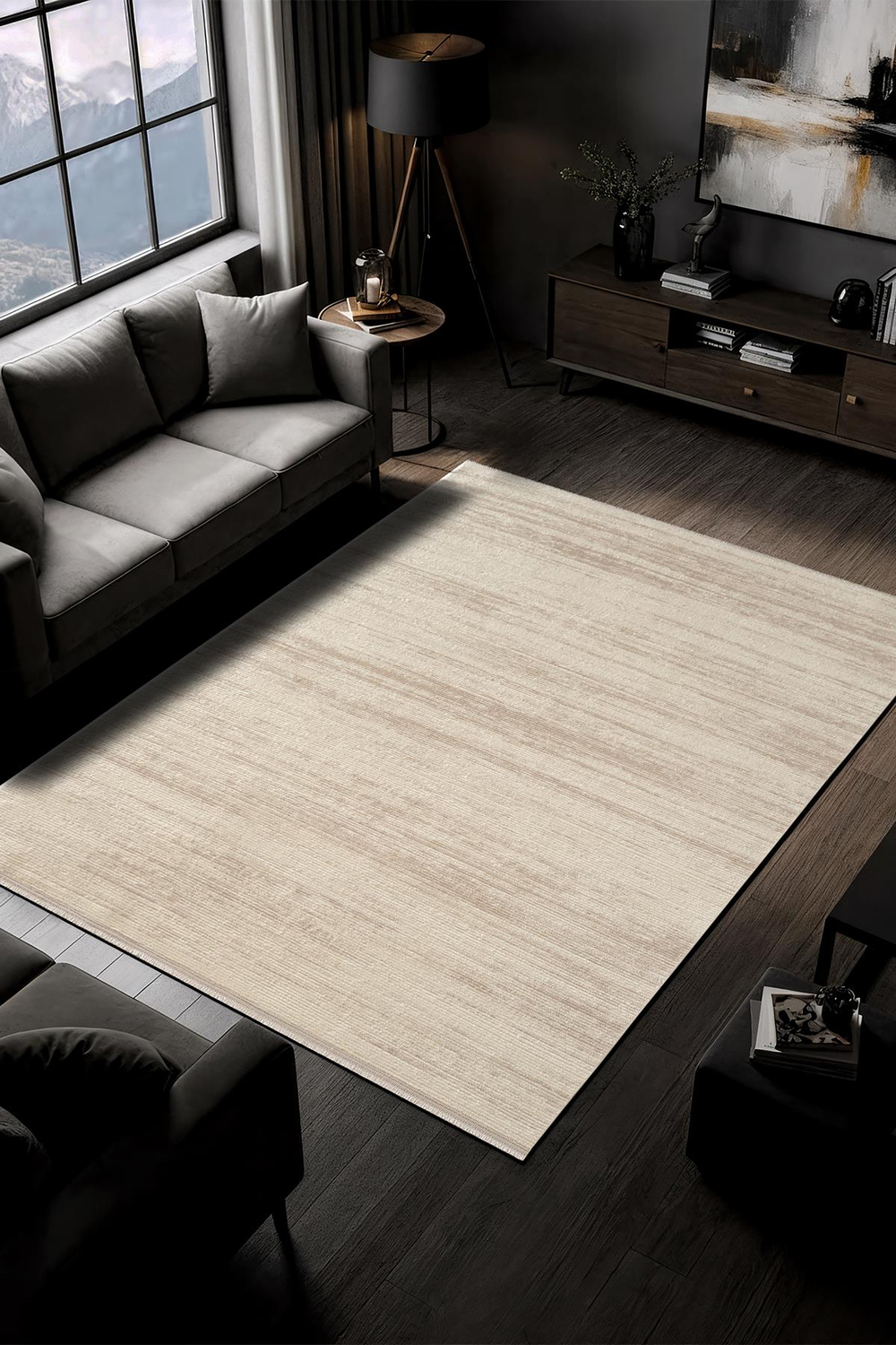 Alpi CT022A  Beyaz Halı Bej Detaylı Modern Desen Akrilik Pamuk Taban Tozu Az Salon Halısı Koridor