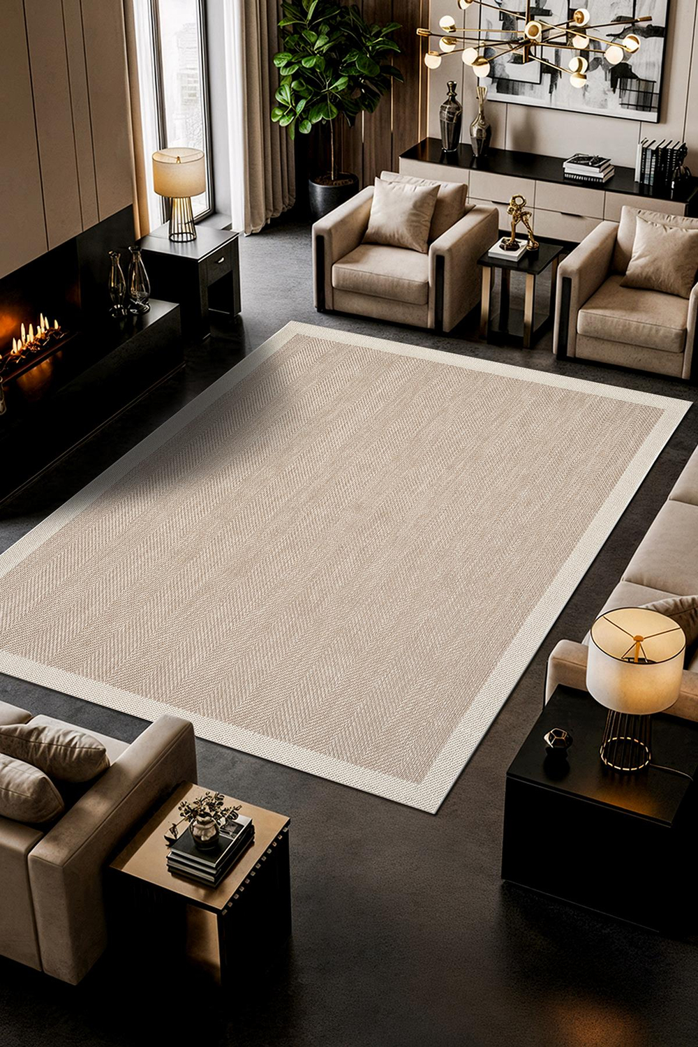 Zeen ZE001B Sisal Bej Beyaz Kolay Temizlenebilir Makinede Yıkanabilir Mutfak Halısı