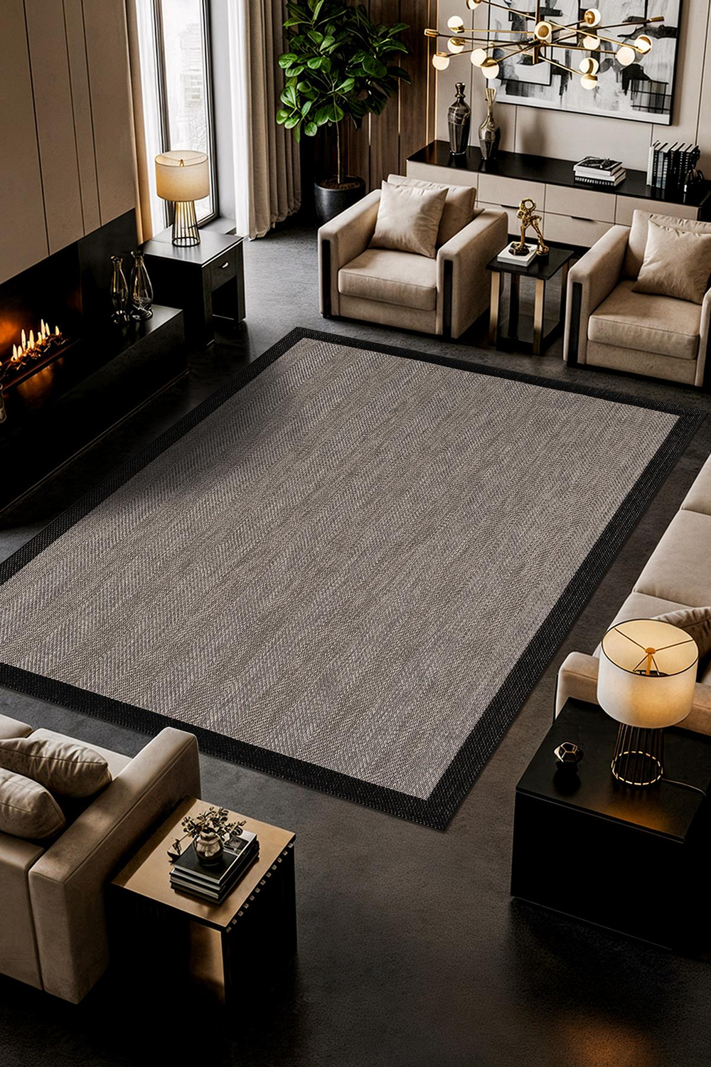 Zeen ZE001G Sisal Gri Siyah Kolay Temizlenebilir Makinede Yıkanabilir Mutfak Halısı