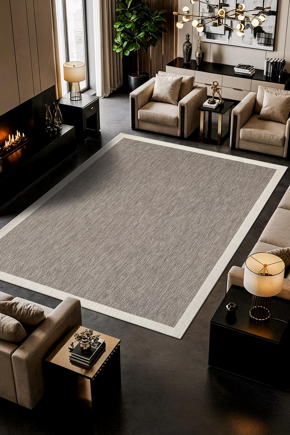 Zeen ZE002G Sisal Gri Beyaz Kolay Temizlenebilir Makinede Yıkanabilir Mutfak Halısı