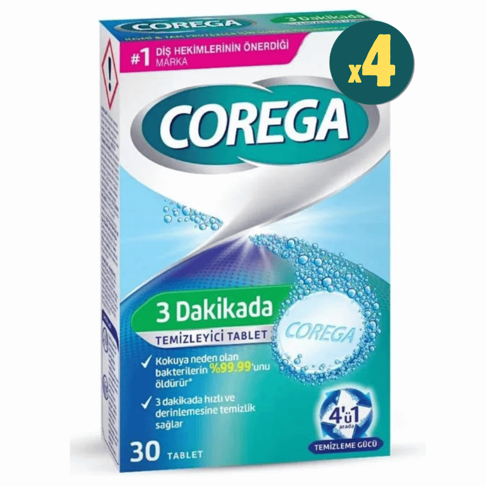 Corega 3 Dakikada Temizleyici 30 Tablet 4 Adet Fiyatları - Modern Eczane