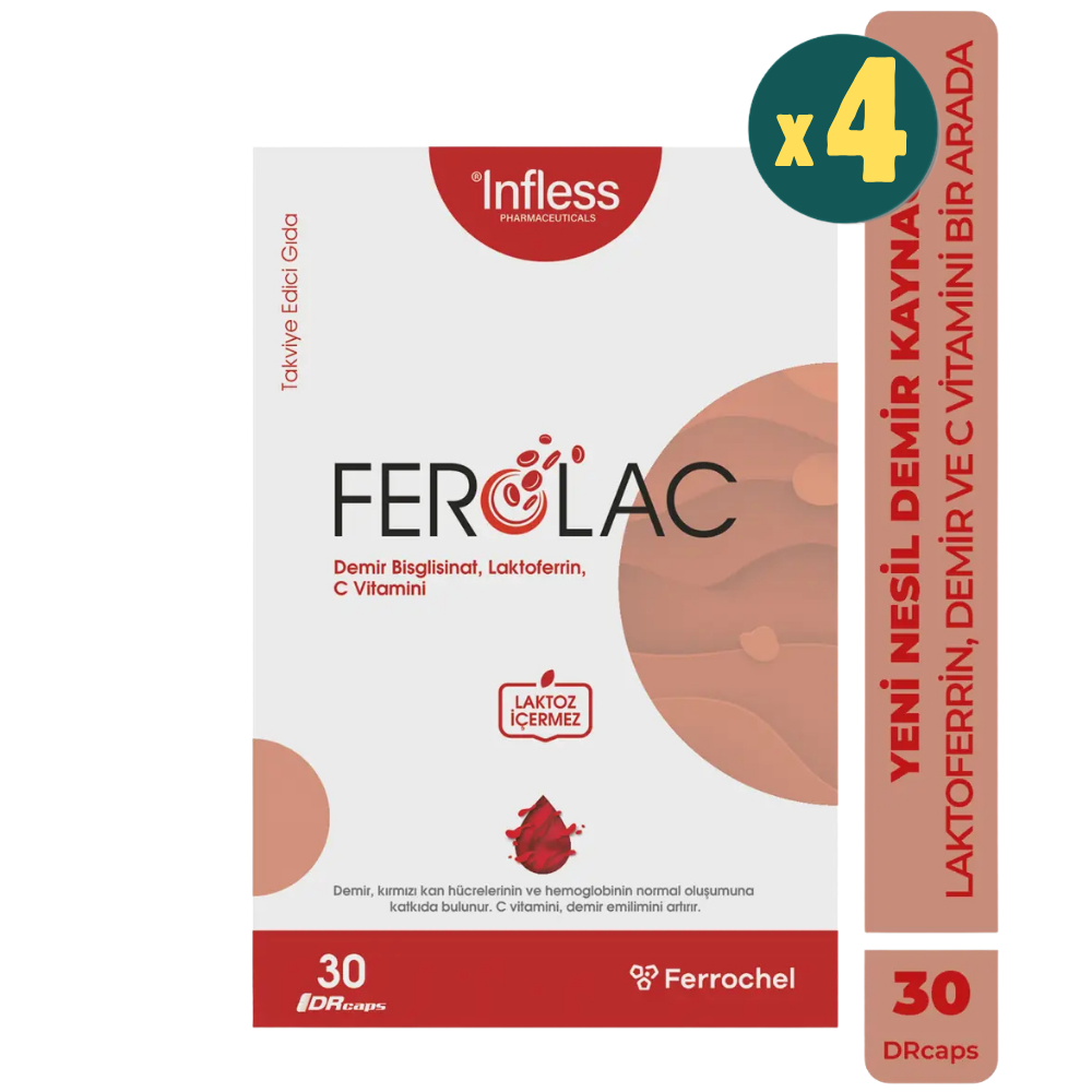 Infless Ferolac Demir, Laktoferrin ve C Vitamini 30 Kapsül 4 Adet - Modern Eczane
