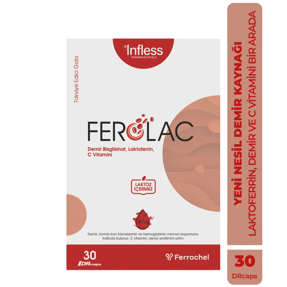 Infless Ferolac Demir, Laktoferrin ve C Vitamini 30 Kapsül - Modern Eczane
