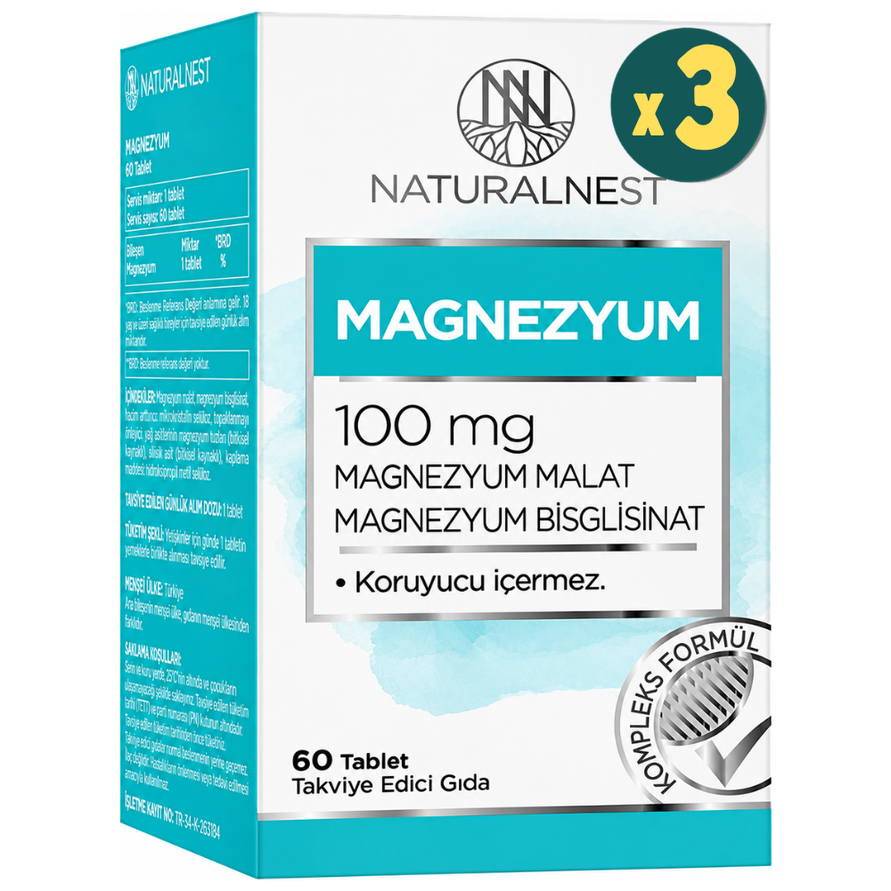 NaturalNest Magnezyum 100 mg 60 Tablet 3 Adet Fiyatları - Modern Eczane