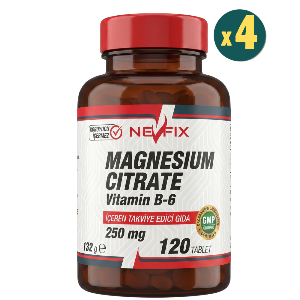 Nevfix Magnesium Citrate 250 mg Vitamin B6 10 mg 120 Tablet 4 Adet Fiyatları - Modern Eczane