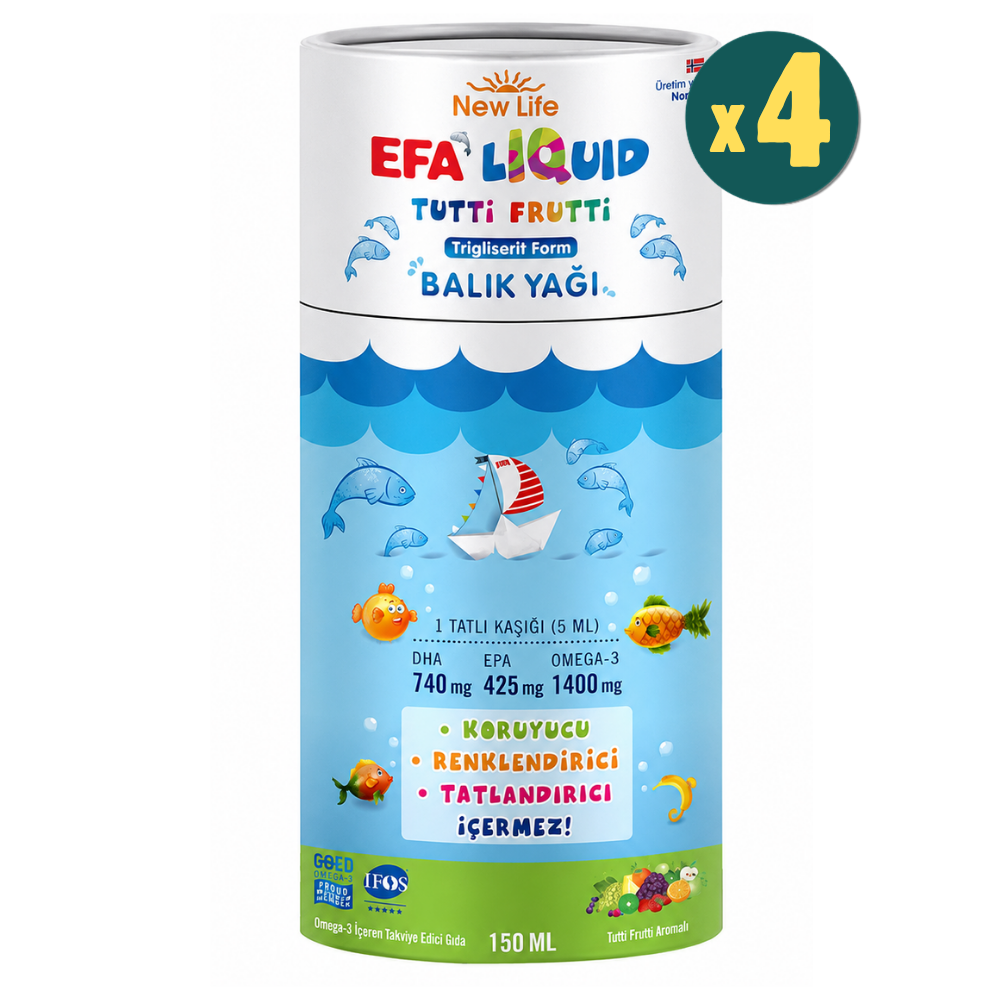 New Life EFA Liquid Tutti Frutti Balık Yağı Şurubu 150 ml 4 Adet Fiyatları - Modern Eczane