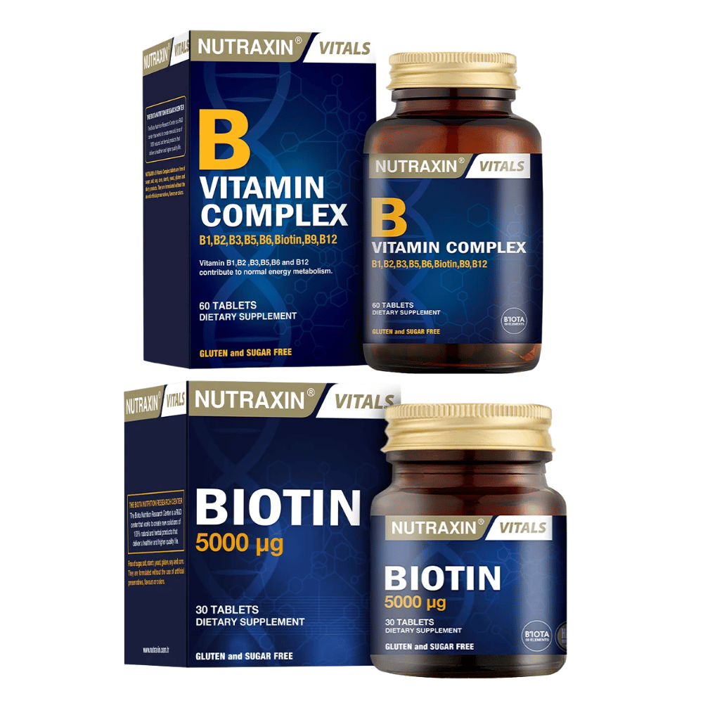 Nutraxin B Complex Vitamin 60 Kapsül & Nutraxin Biotin 5000 mg 30 Tablet Seti Fiyatları - Modern Eczane