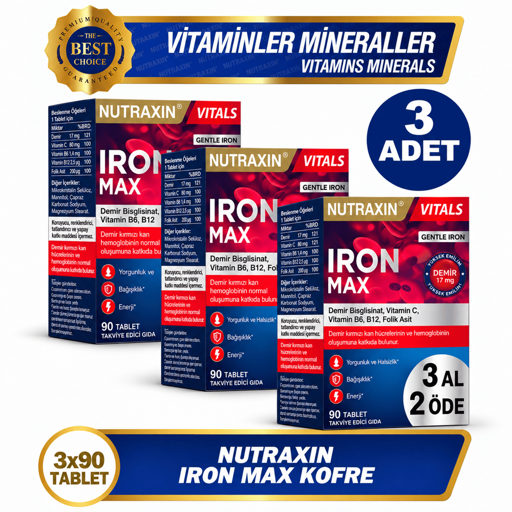 Nutraxin Iron Max 90 Tablet - 3 Al 2 Öde 3 Adet Fiyatları - Modern Eczane