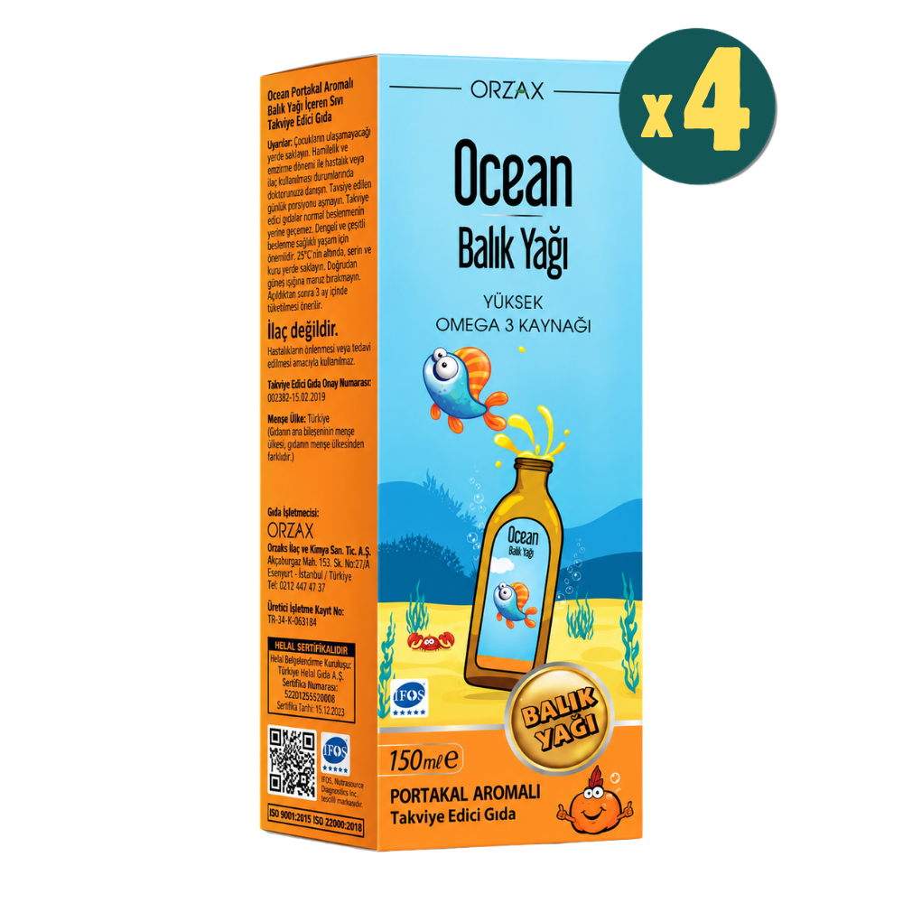 Ocean Omega 3 Portakallı Balık Yağı 150 ml 4 Adet Fiyatları - Modern Eczane