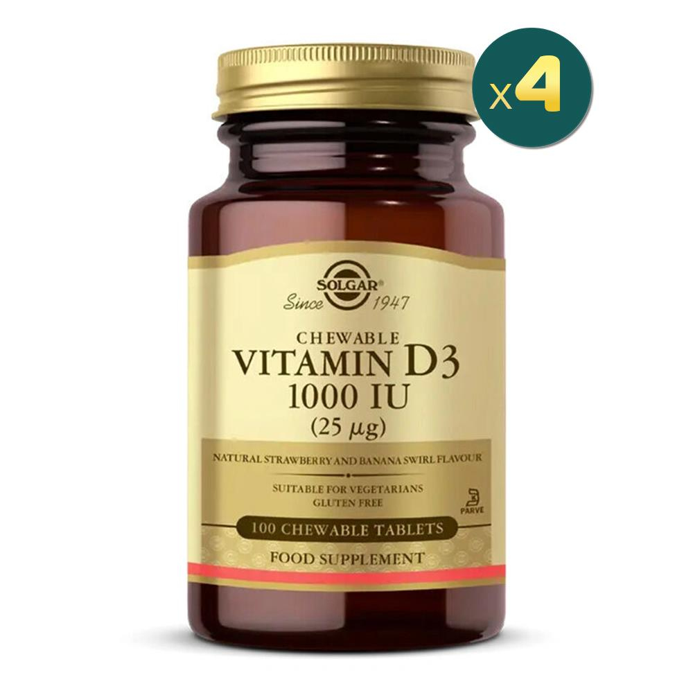 Solgar Vitamin D3 Cheaweble 1000 IU 100 Tablet 4 Adet Fiyatları - Modern Eczane