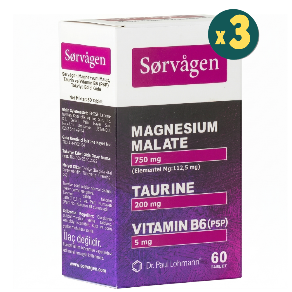 Sorvagen Magnezyum Malat Taurin ve Vitamin B6 P5P 60 Tablet 3 Adet Fiyatları - Modern Eczane