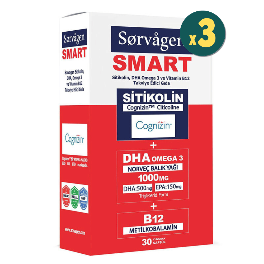 Sorvagen Smart Sitikolin DHA Omega 3 ve B12 30 Kapsül 3 Adet Fiyatları - Modern Eczane
