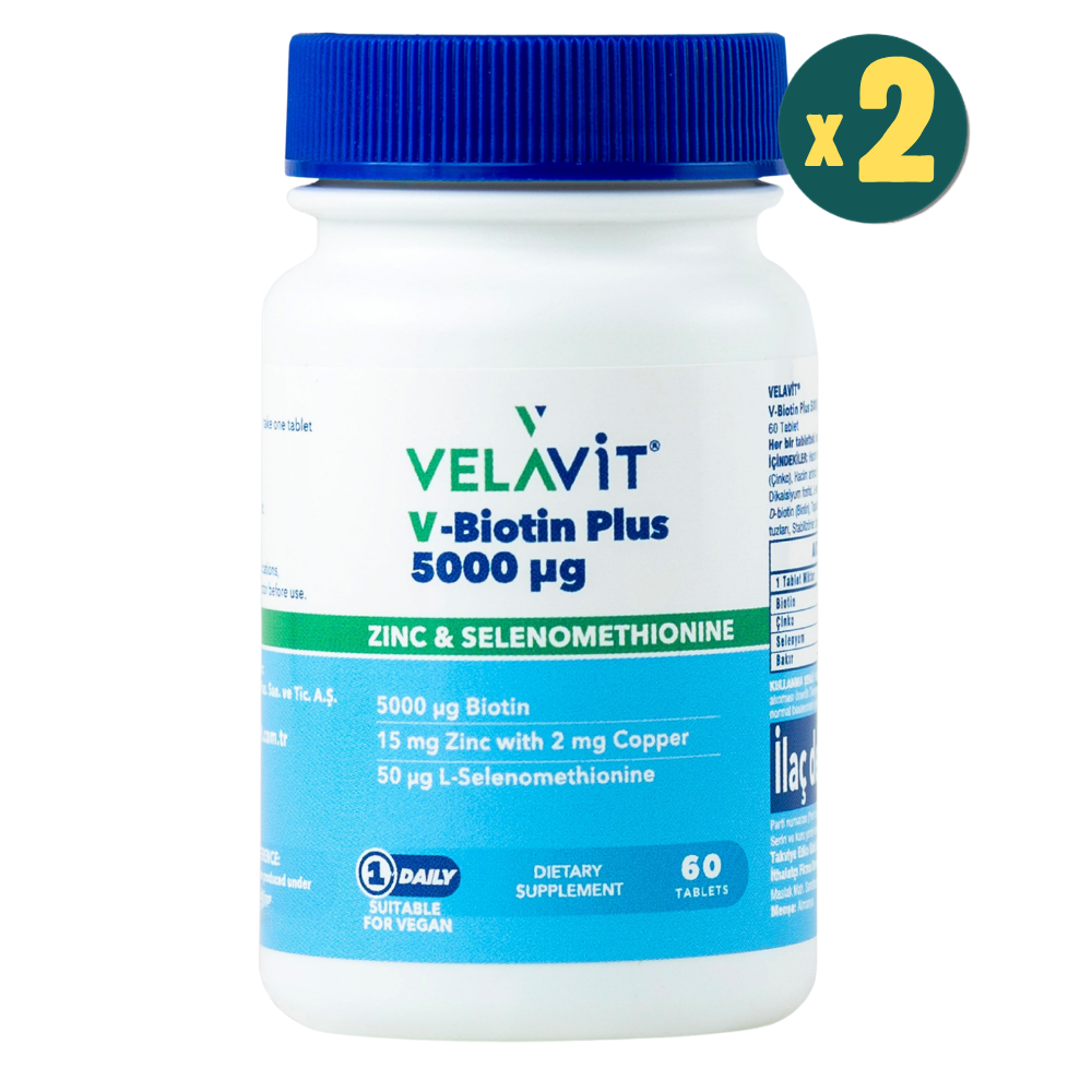 Velavit V-Biotin 5000 mg 60 Tablet  2 Adet Fiyatları - Modern Eczane