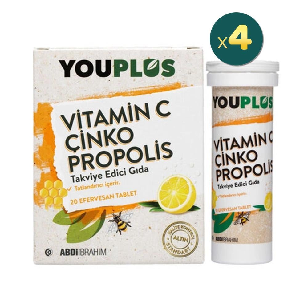 Youplus Vitamin C Çinko Propolis 20 Efervesan Tablet 4 Adet Fiyatları - Modern Eczane