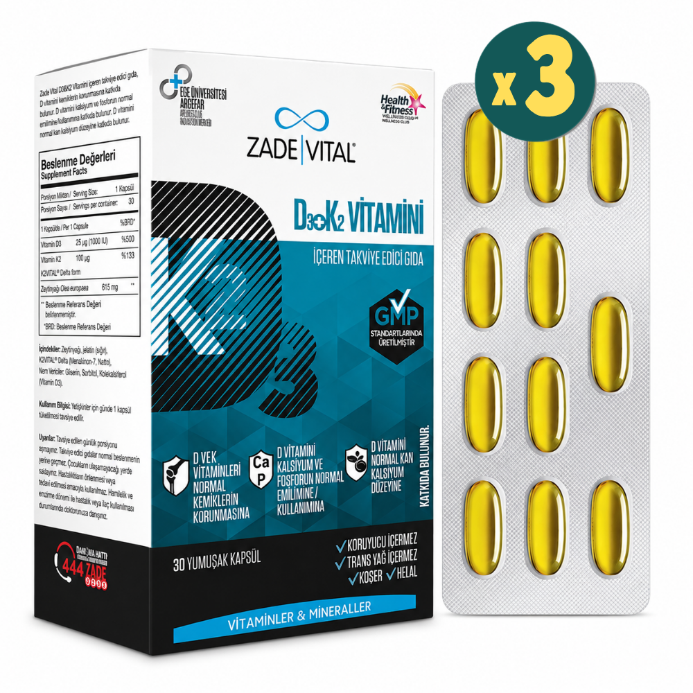 Zade Vital D3+K2 Vitamini 30 Kapsül 3 Adet Fiyatları - Modern Eczane