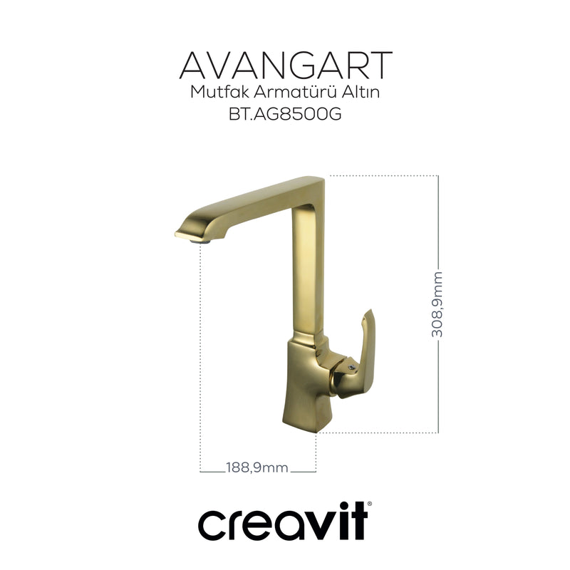 Creavit Avangart Mutfak Armatürü Altın