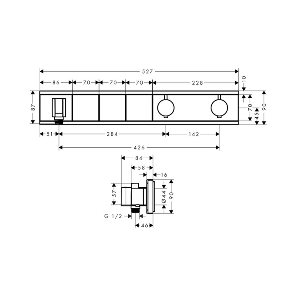 Hansgrohe RainSelect Termostat ankastre montaj, 3 çıkış için Siyah/Krom