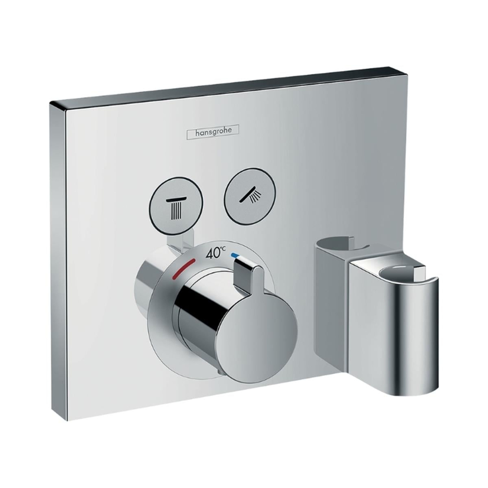 Hansgrohe ShowerSelect Termostat ankastre montaj, 2 çıkış için hortum bağlantısı ve duş askısı ile Krom