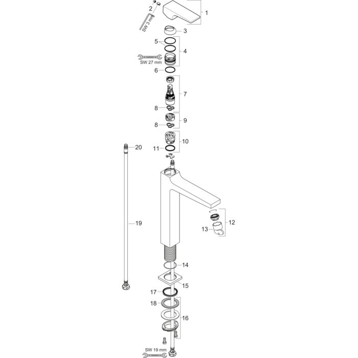 Hansgrohe Metropol Tek kollu lavabo Bataryası 260 çubuk volan, bas- aç gider seti ile, çanak lavabolar için Satin Siyah