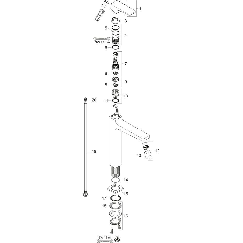 Hansgrohe Metropol Tek kollu lavabo Bataryası 260 çubuk volan, bas- aç gider seti ile, çanak lavabolar için Satin Beyaz