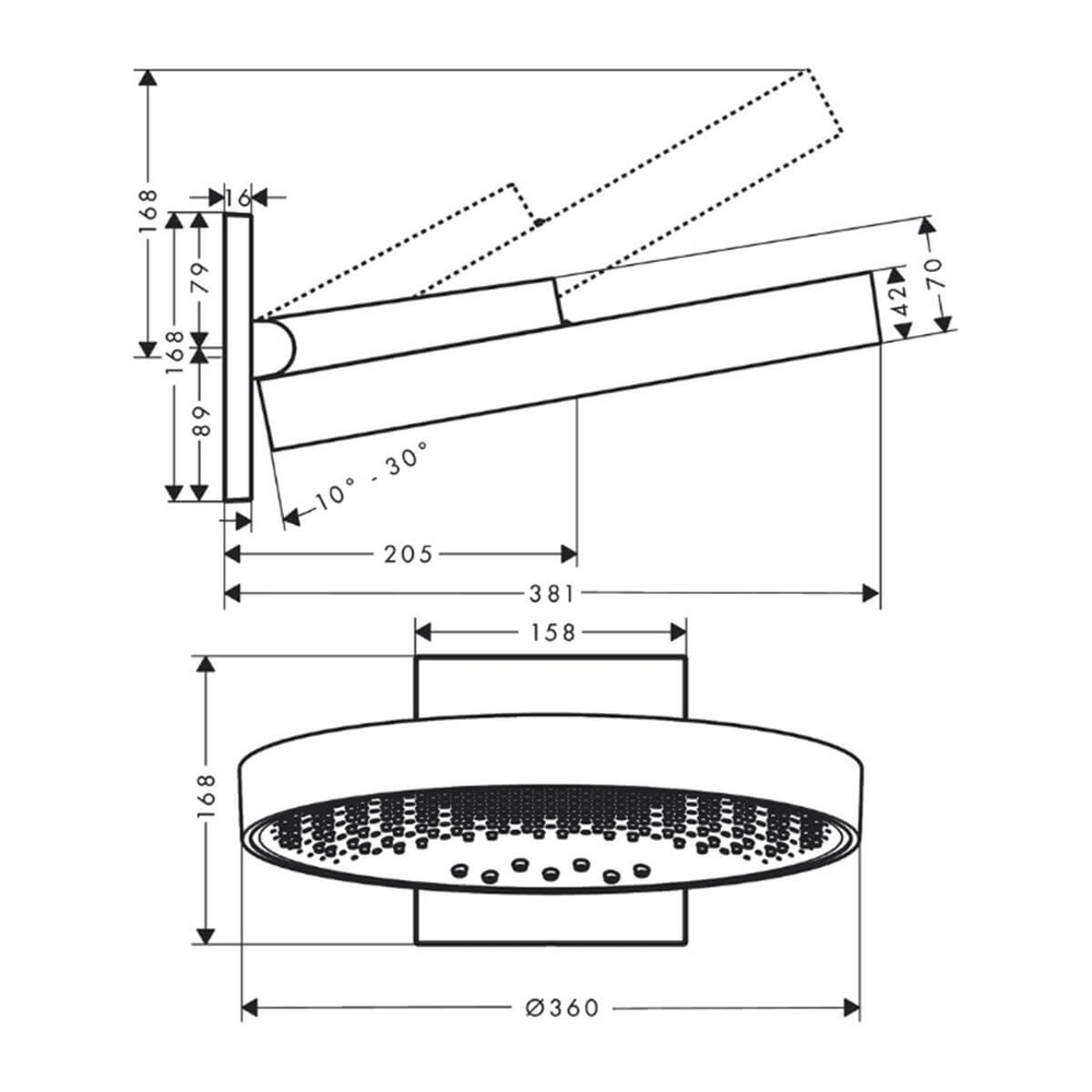 Hansgrohe Rainfinity Tepe Duşu 360 3jet, Duvar Bağlantısı İle Satin Siyah