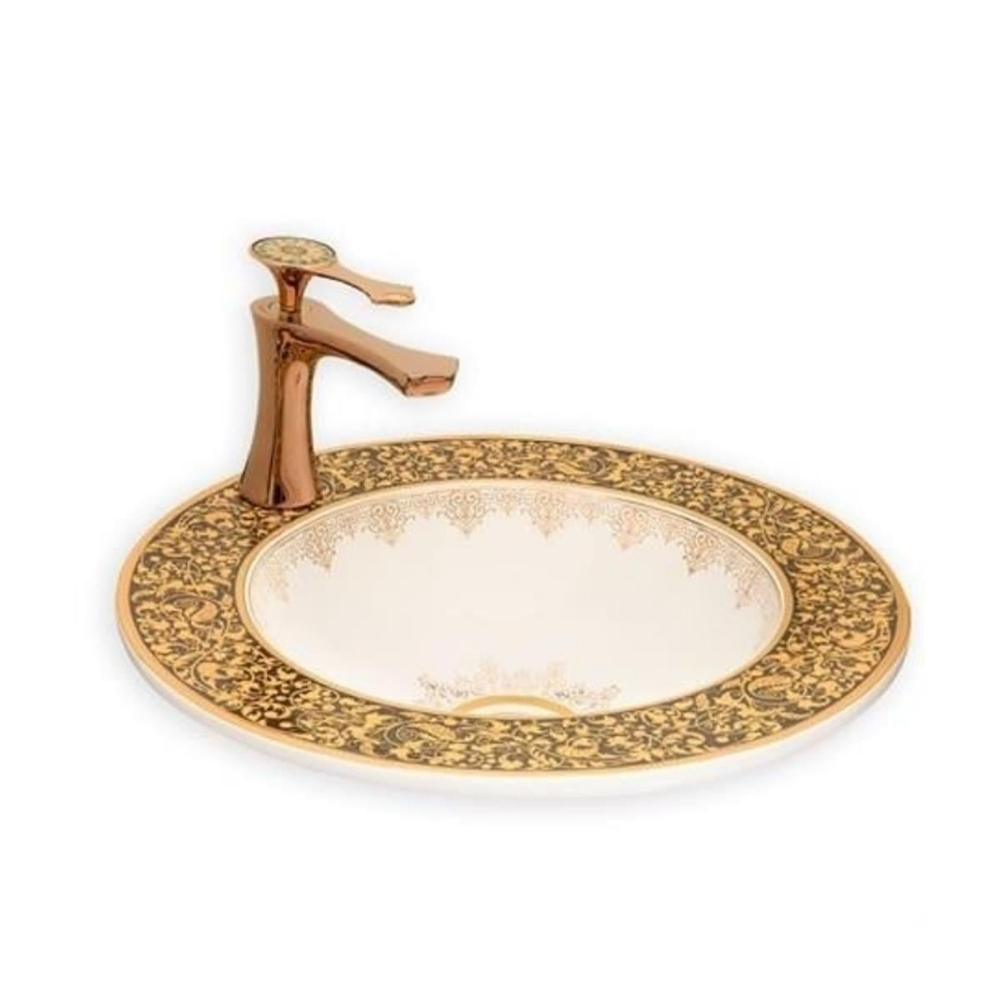 Lena E-3055A Tezgah Üstü Porselen Lavabo Altın