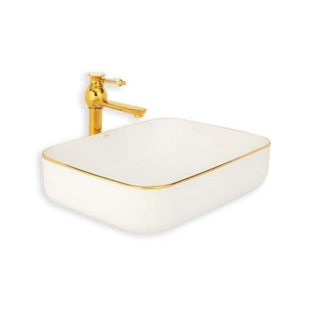 Lena E-4619A Tezgah Üstü Porselen Lavabo Altın